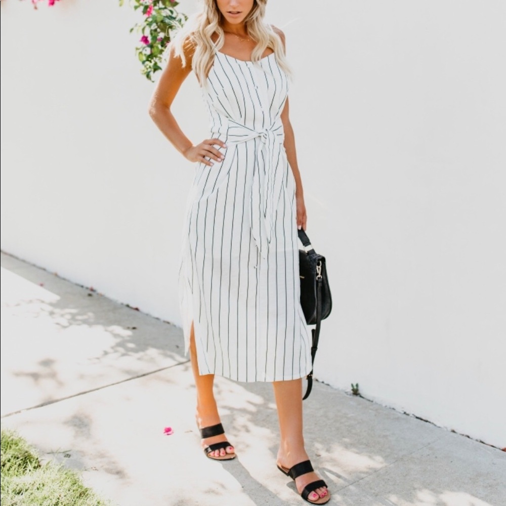 DONATED Striped Midi Dress
